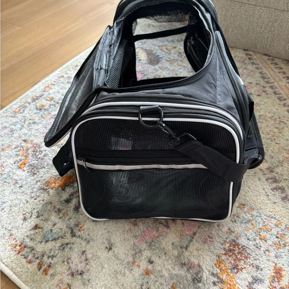 Black Pet Carrier with White Trim